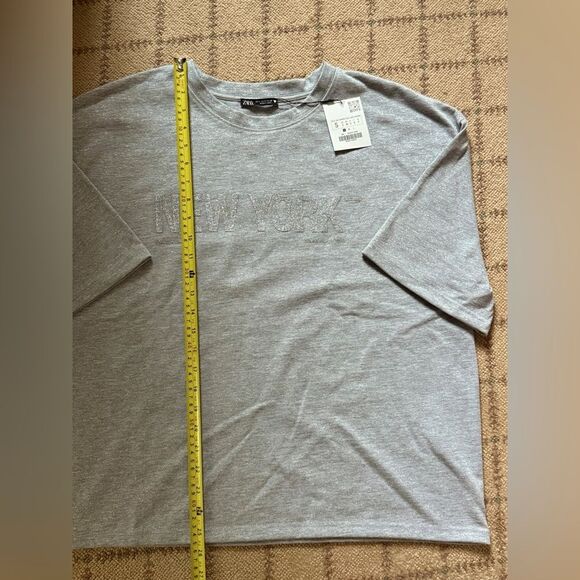 Zara Metallic Thread T-Shirt w Slogan - Silver NWT S - Picture 5 of 10